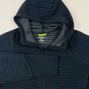 Brooks Men Small Black Ribbed Full Zip Running Hoodie Jacket Athletic Activewear